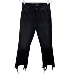 7 For All Mankind Womens HW‎ Slim Kick Jean 28 Black Wash Distressed Hem Cropped